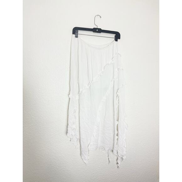 Free People Ambi White Maxi Skirt Size Medium Asymmetrical Hem Boho Fairy - Picture 12 of 13